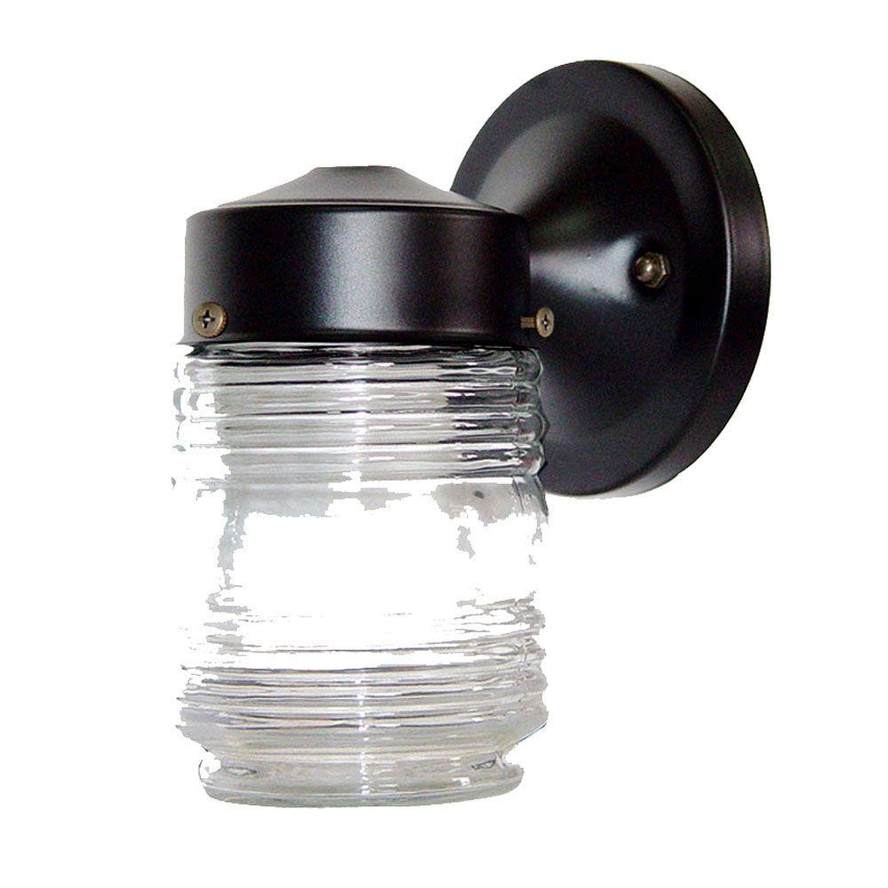 Hampton Bay 1Light Matte Black Outdoor JellyJar Wall LightWB0317