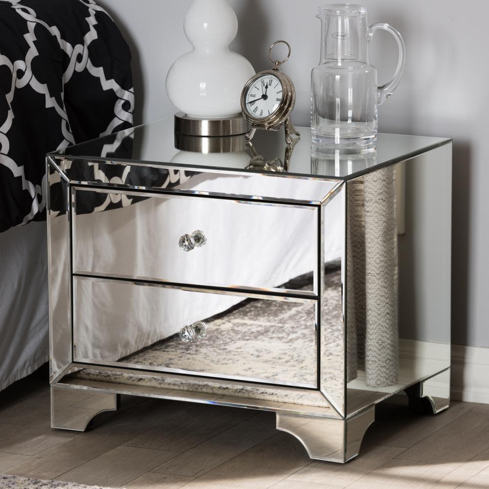 Baxton Studio Farrah 2 Drawer Silver Metallic Nightstand 28862 7481 Hd The Home Depot