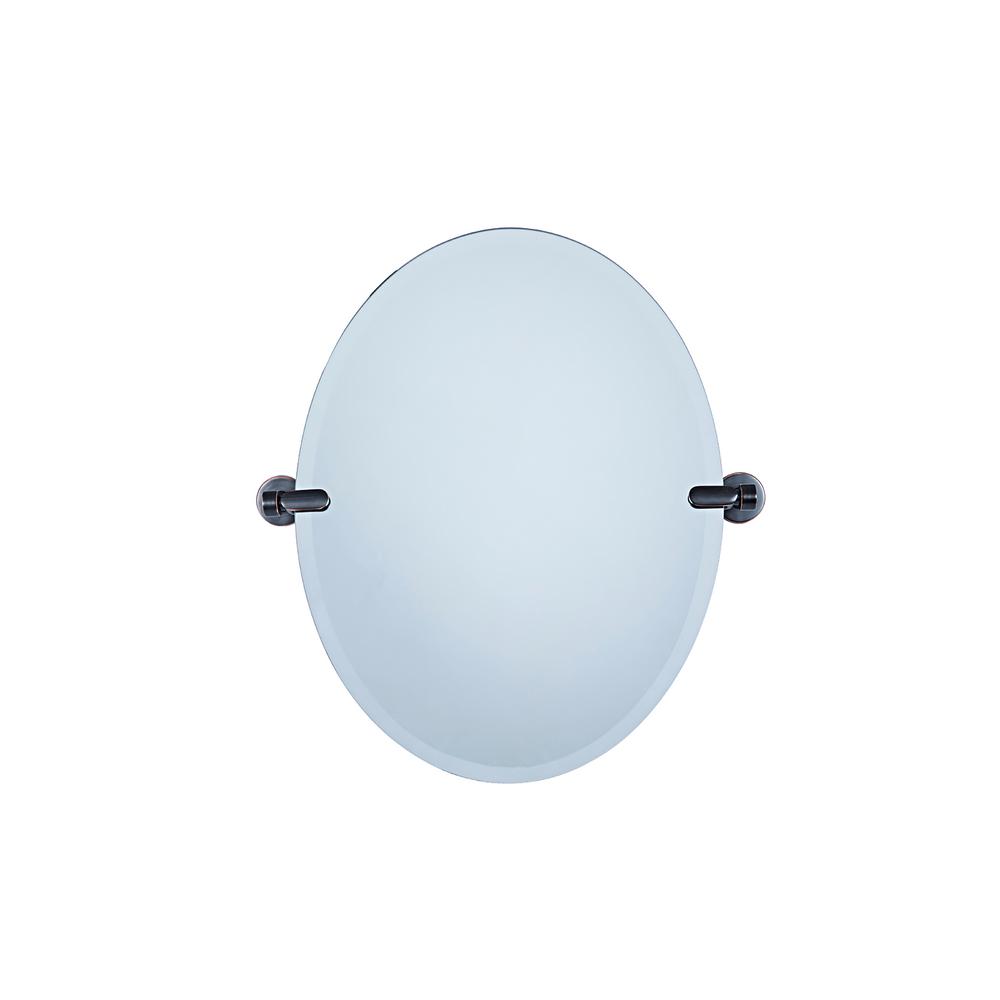Dreamwerks 21 in. W x 24 in. H Oval Pivoting Beveled Frameless Mirror with Oil Rubbed Bronze