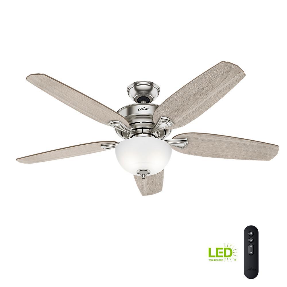 Hunter Channing 54 in. LED Indoor Easy Install Brushed Nickel Ceiling Fan with HunterExpress feature set-53367 - The Home Depot