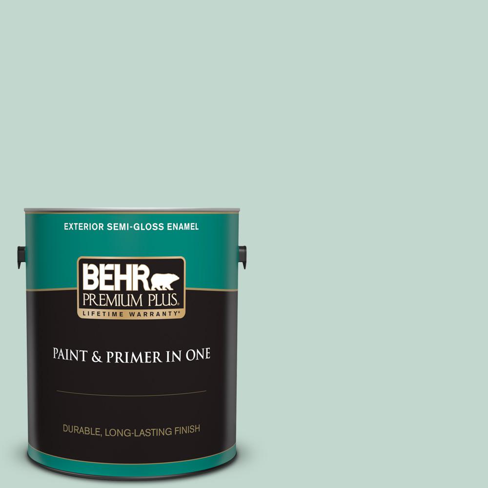 BEHR PREMIUM PLUS 1 gal. 470E3 Aqua Smoke SemiGloss Enamel Exterior Paint and Primer in One