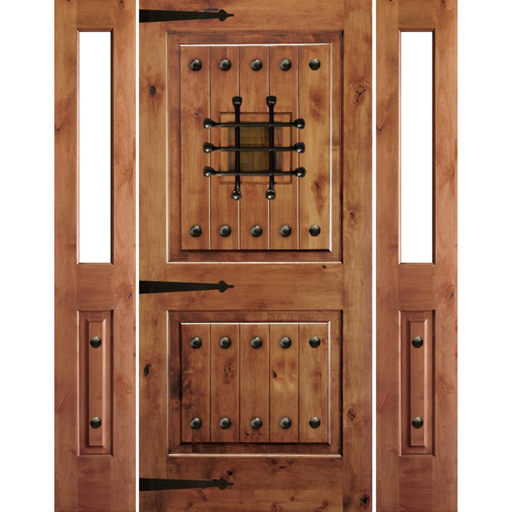 Krosswood Doors 58 in. x 80 in. Mediterranean Alder SqTop Clear LowE Unfinished Wood Right