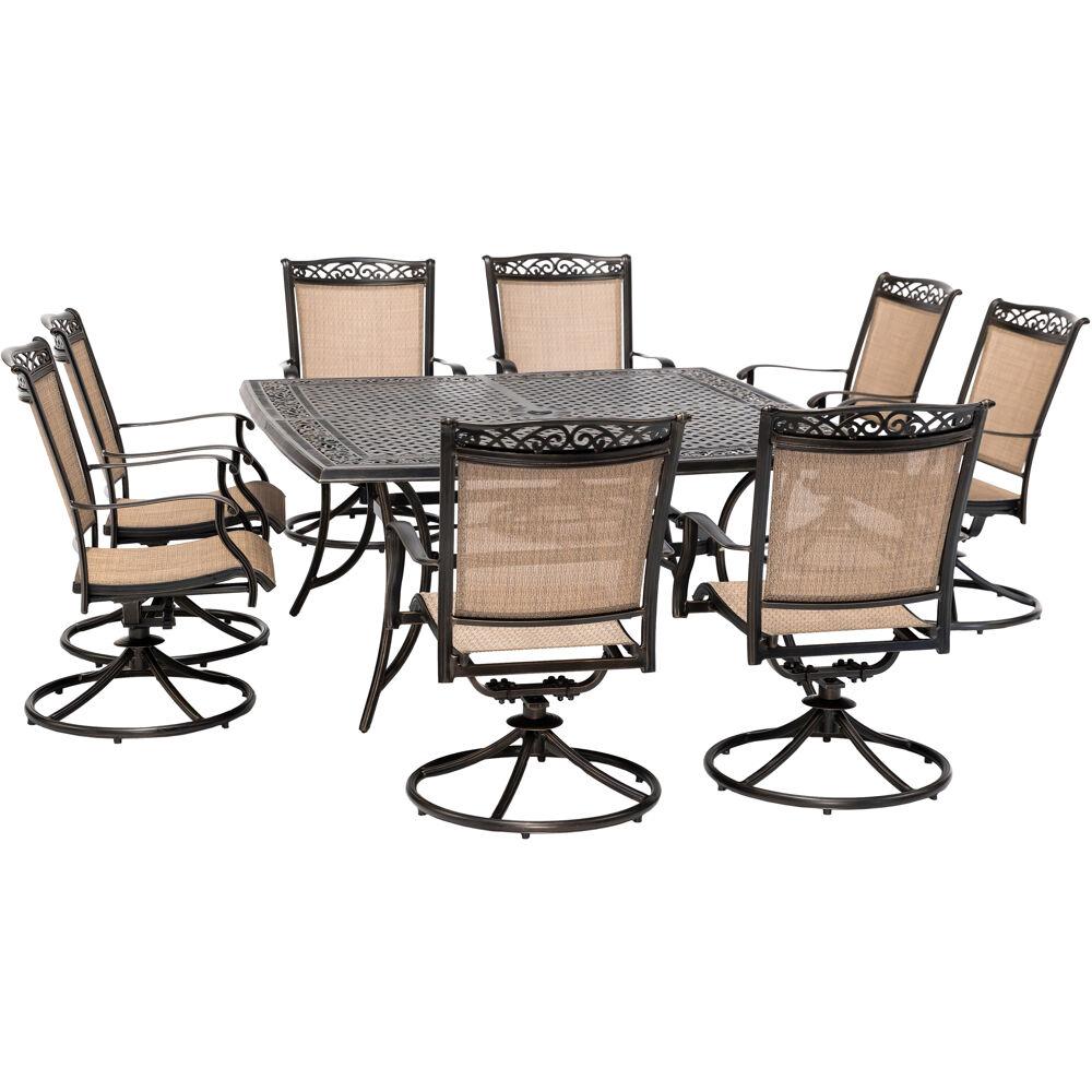 Hanover Fontana 9-Piece Aluminum Outdoor Dining Set with 8 Sling Swivel ...