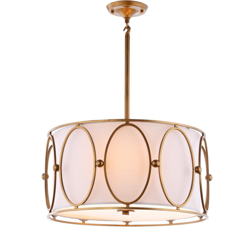 Gold Drum Led Pendant Lights Lighting The Home Depot 3 Light Gold White Metal Pendant