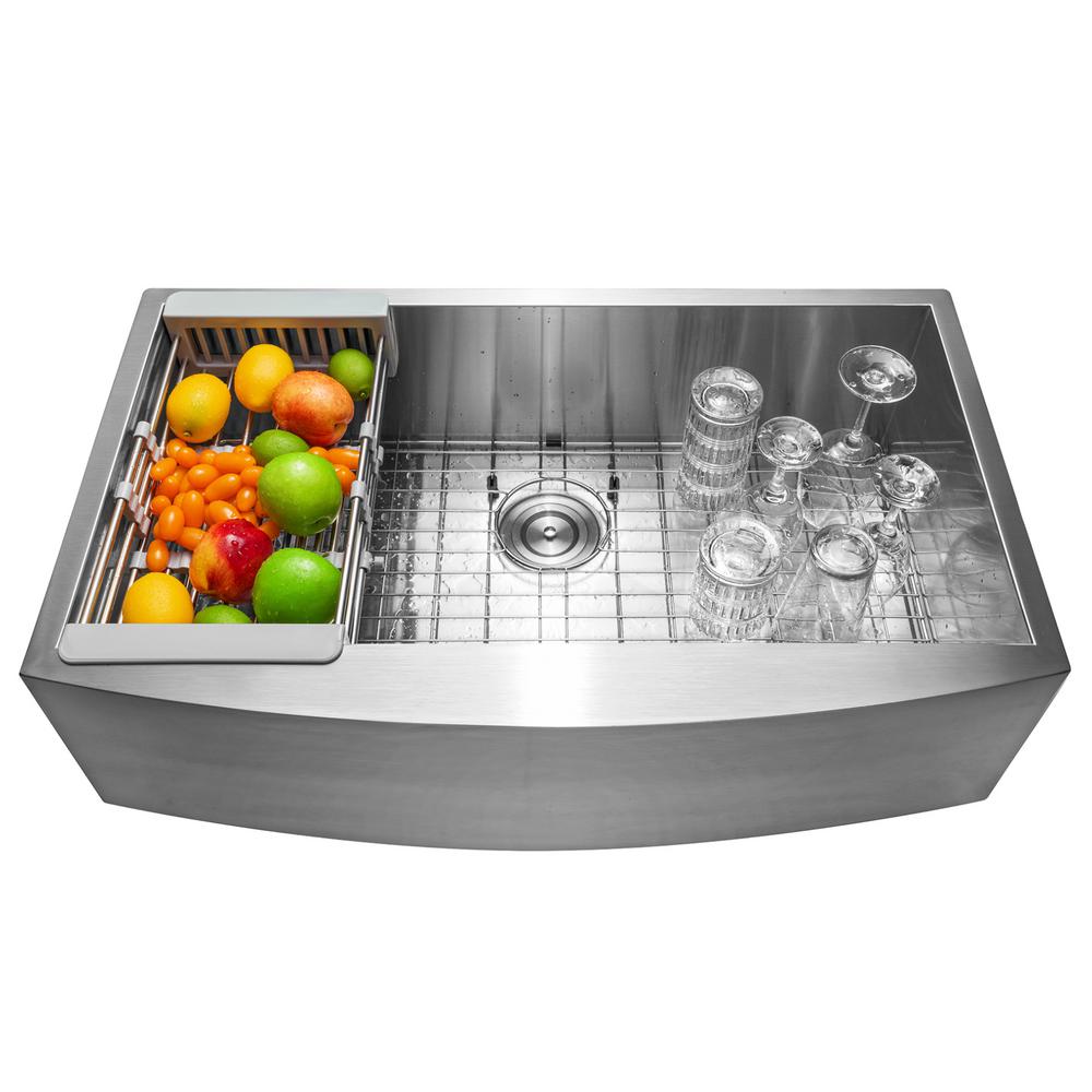 Akdy Handcrafted All In One Farmhouse Apron Front Stainless Steel 33 In X 22 In X 9 In Single Bowl Kitchen Sink Ks0313 The Home Depot