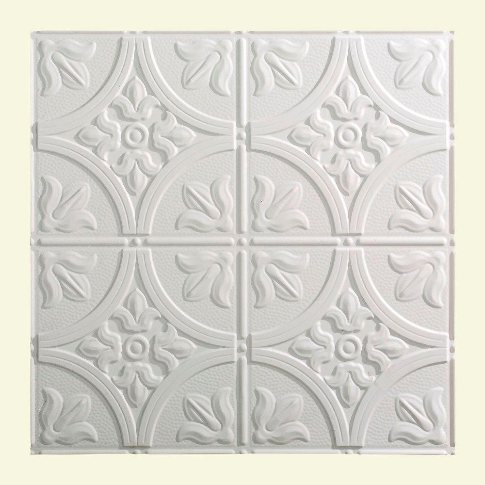 Fasade Traditional Style 2 2 Ft X 2 Ft Vinyl Lay In Ceiling Tile In Gloss White