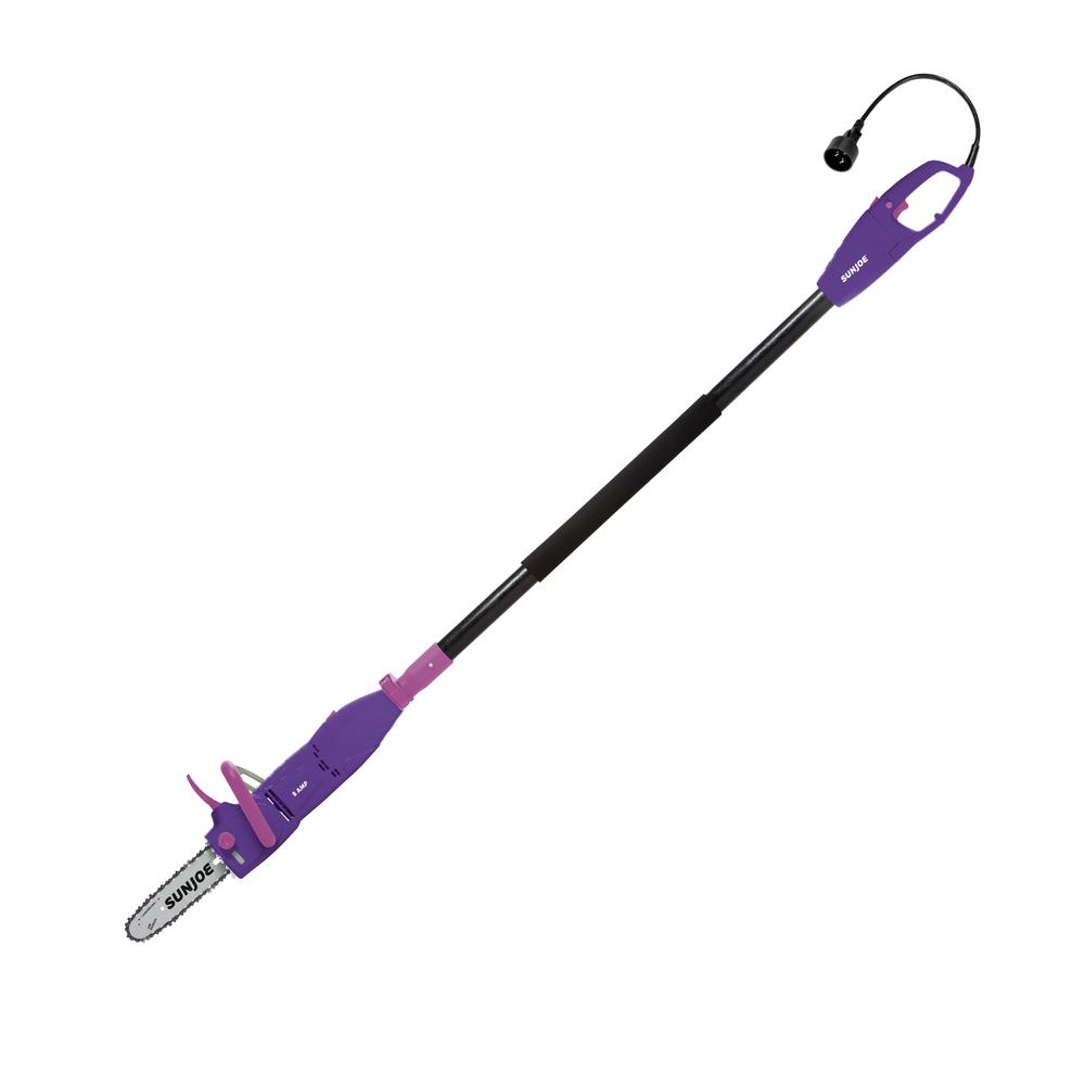 Sun Joe 10 in. 8 Amp Convertible Electric Telescoping Pole Chainsaw in Purple