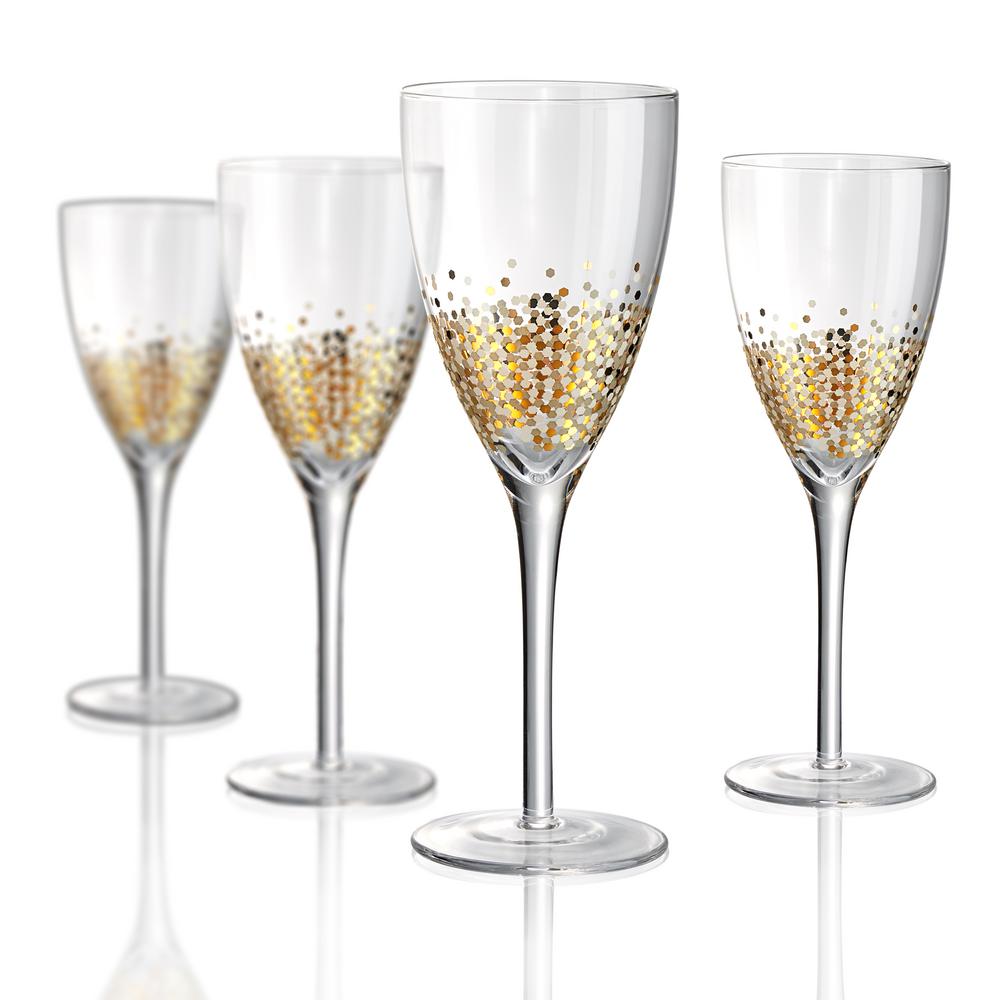 12 Oz Wine Glass With A Gold And Silver Confetti Decoration Set