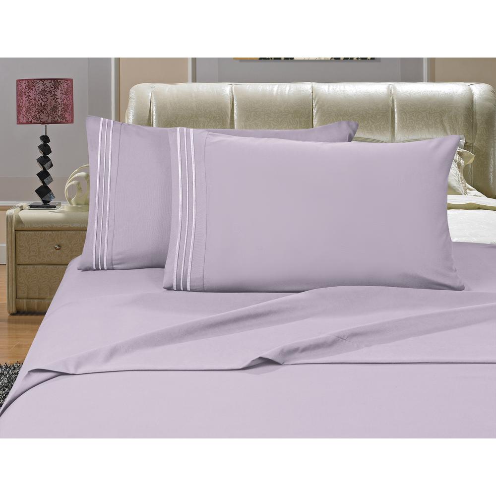 Elegant Comfort 1500 Series 4 Piece Lilac Triple Marrow Embroidered Elegant Comfort 1500 Series 4 Piece Lilac Triple Marrow Embroidered Pillowcases Microfiber Split King Size