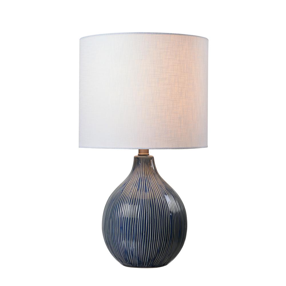 Intaglio 22 in. Blue Accent Lamp with White Linen Shade