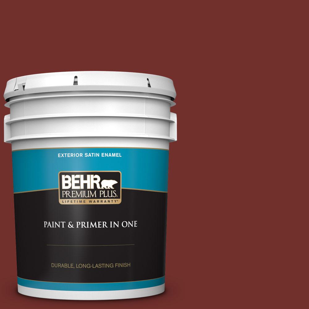 BEHR PREMIUM PLUS 5 gal. #BXC-76 Florence Red Satin Enamel Exterior Paint and Primer in One For Sale