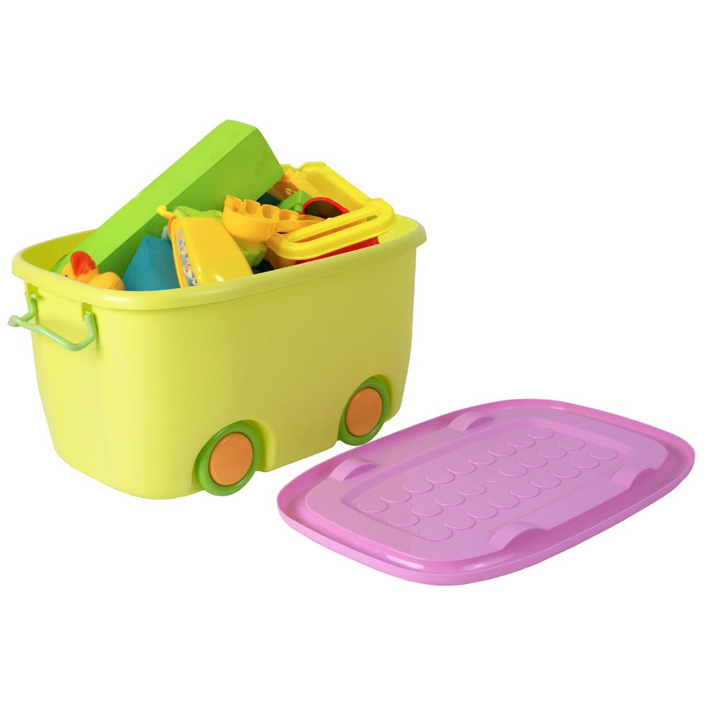 basicwise stackable toy storage box with wheels