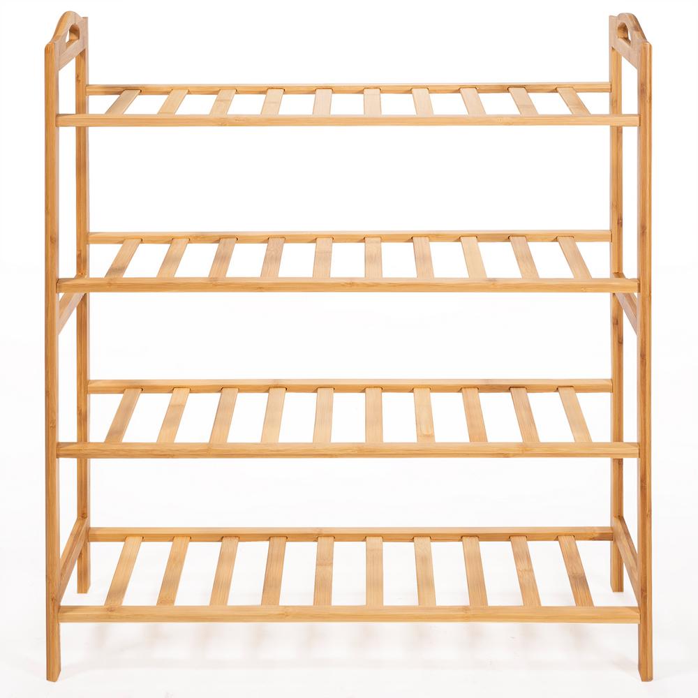 Barton 29 75 In H X 26 5 In W 4 Tier 16 Pair Bamboo Shoe Rack Shelf Storage Organizer In Natural Brown 90067 The Home Depot