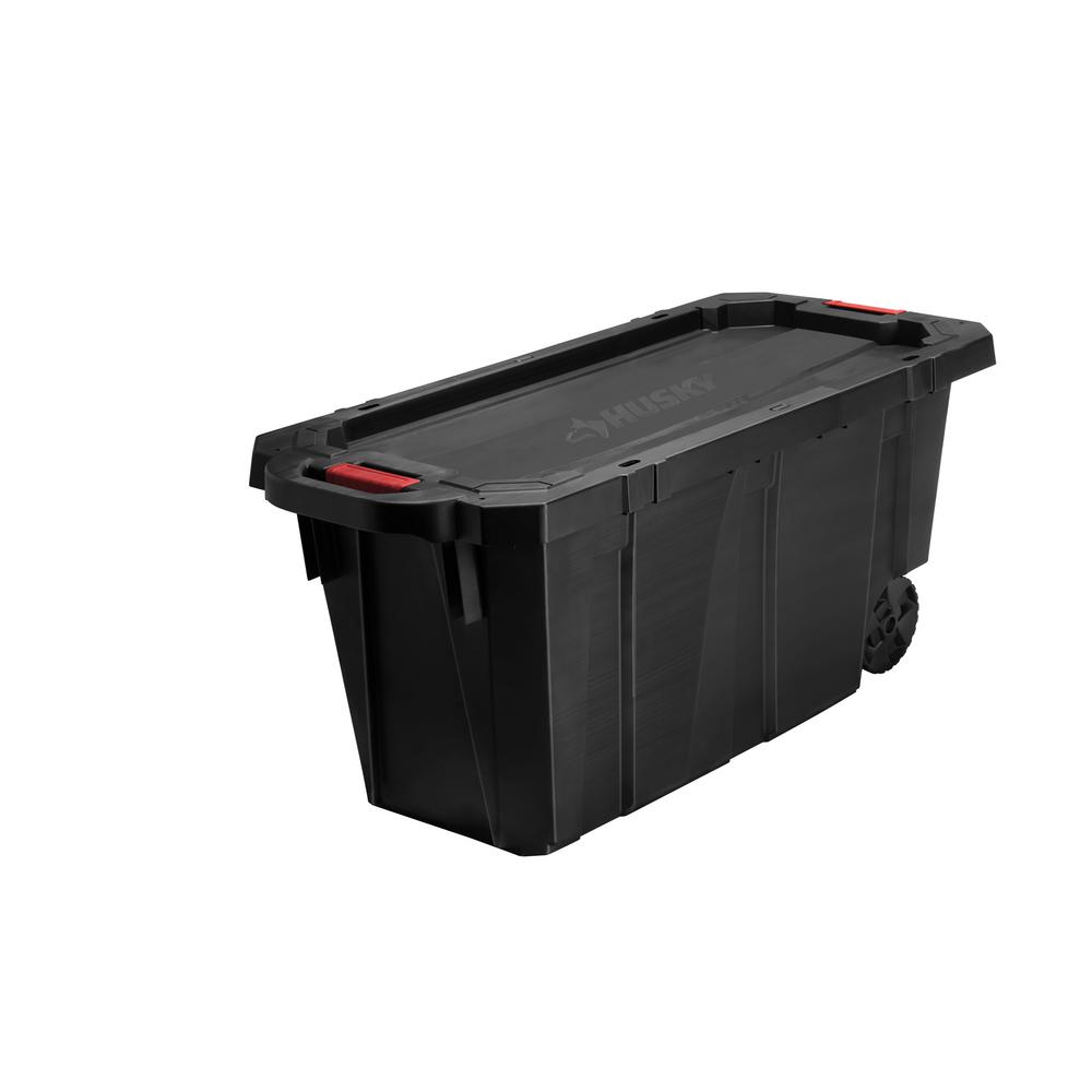 45 Gal. Latch and Stack Tote with Wheels in Black
