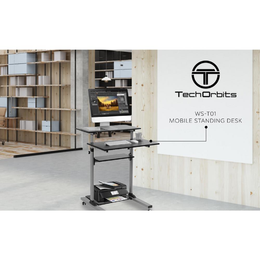 Techorbits Black Height Adjustable Mobile Standing Desk Stand Up