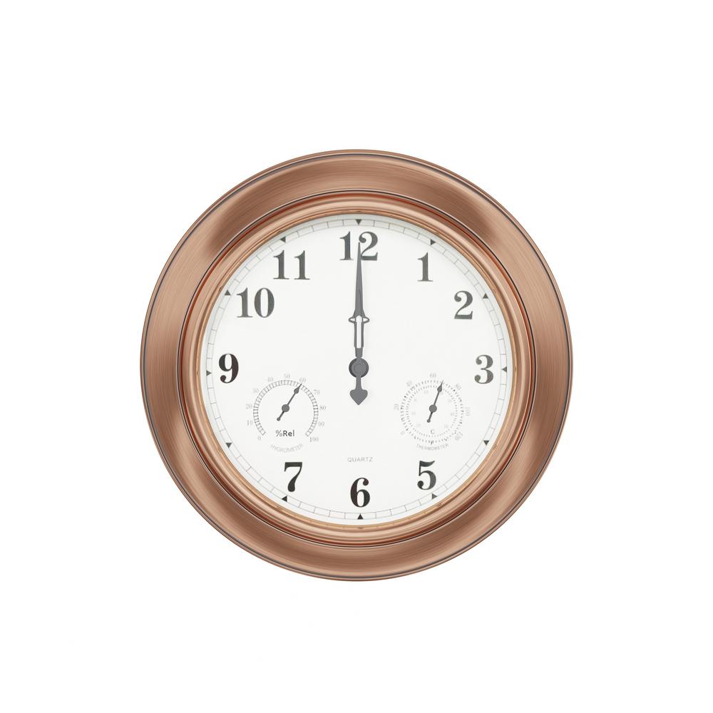 14 Indoor Outdoor Weatherproof Outside in Stonegate Wall Clock and Thermometer in Dark Stone Effect 35cm