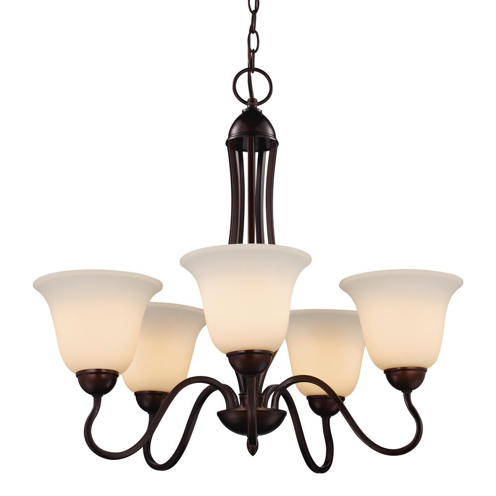 Bel Air Lighting Glasswood 5 Light Rubbed Oil Bronze Chandelier With Bel Air Lighting Glasswood 5 Light Rubbed Oil Bronze Chandelier With Frosted Shade