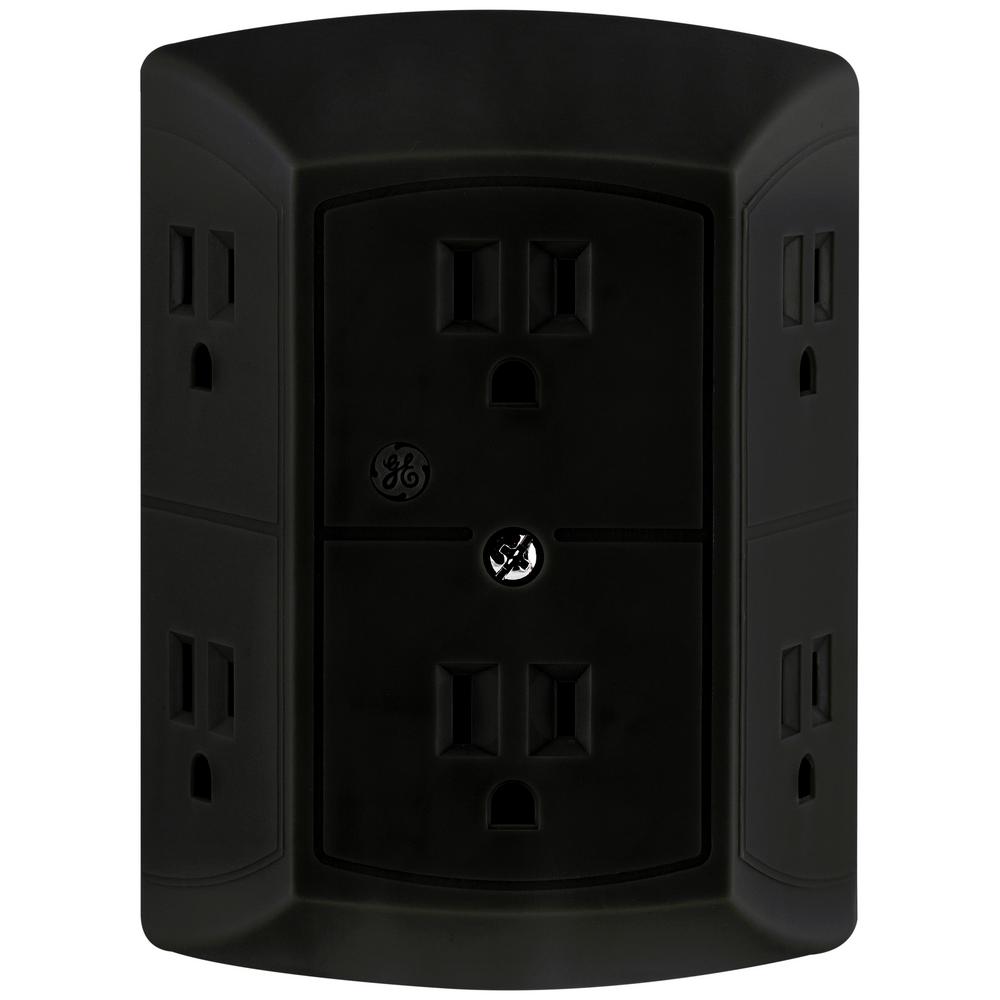 GE Grounded 6-Outlet Wall Tap Adapter Spaced, Black-45201 - The Home Depot