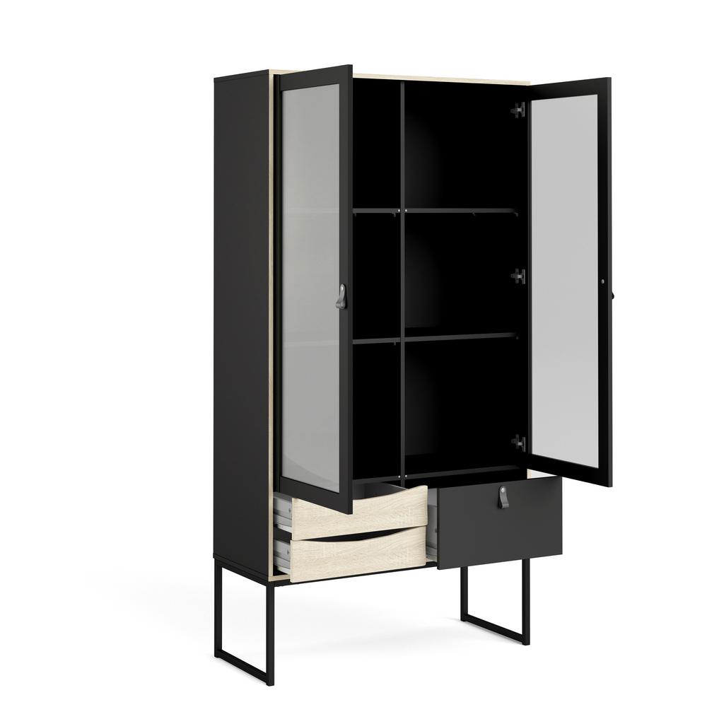 Tvilum Stubbe Black Matte Oak Structure 2 Glass Door China Cabinet