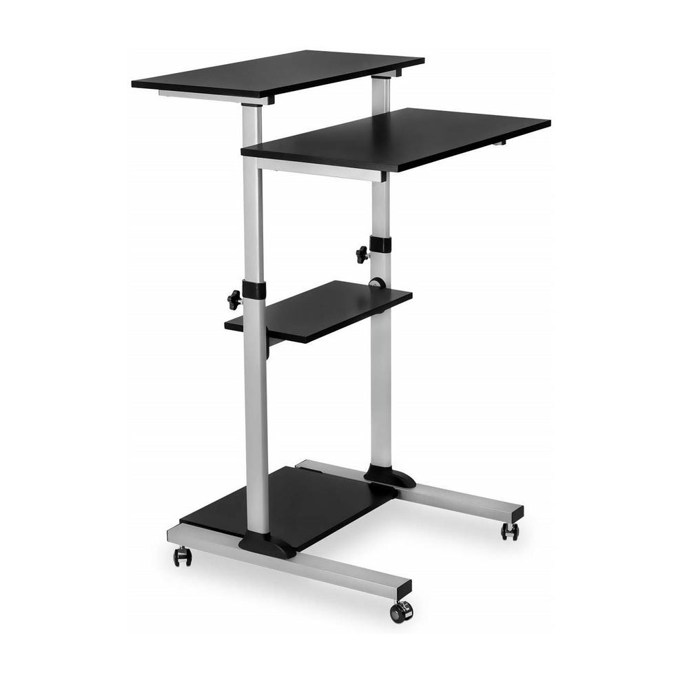 Techorbits Black Height Adjustable Mobile Standing Desk Stand Up