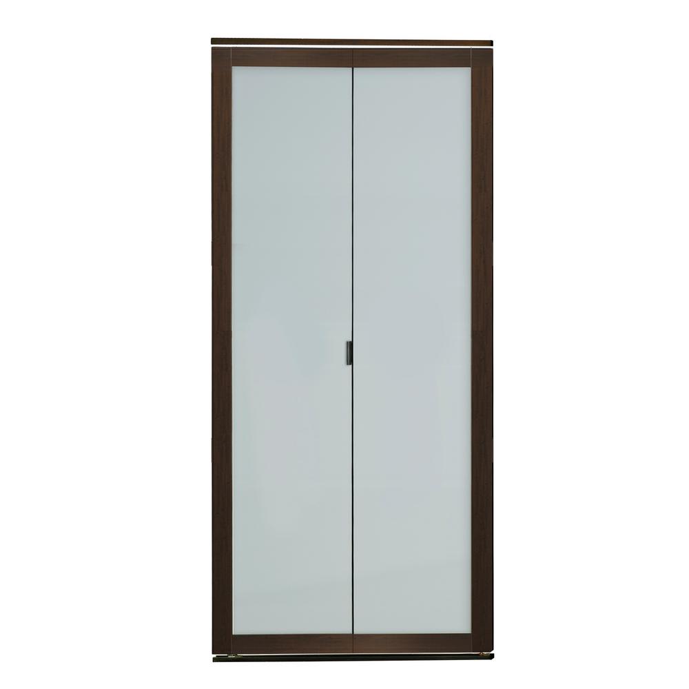 24 In X 80 5 In Mocha 1 Lite Indoor Studio Mdf Wood Frame With Frosted Glass Closet Interior Bi Fold Door