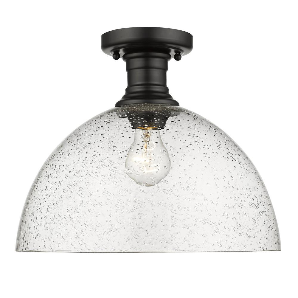 Golden Lighting Hines 14 in. 1Light Black with Seeded Glass SemiFlush