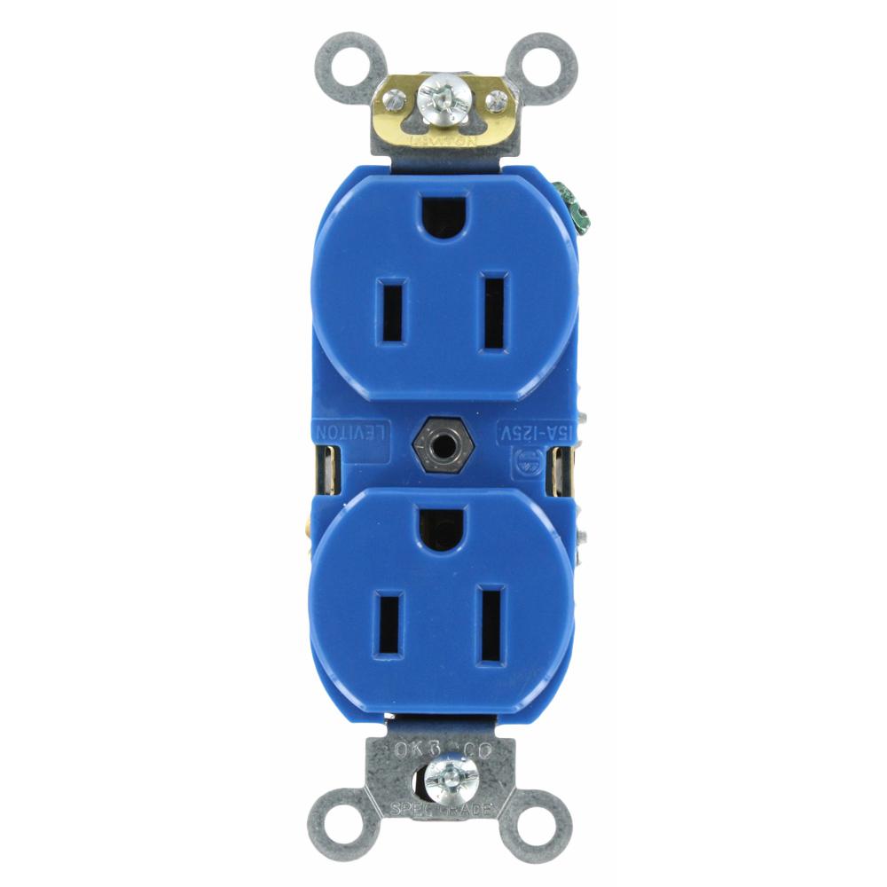 Leviton 15 Amp Industrial Grade Heavy Duty Self Grounding Duplex Outlet, Blue5262SBU The