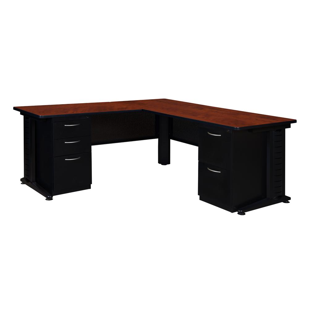 Corner Desk With Monitor Platform Keyboard Shelf And 2 Drawers Double Pedestal L Desk With 48 In Return