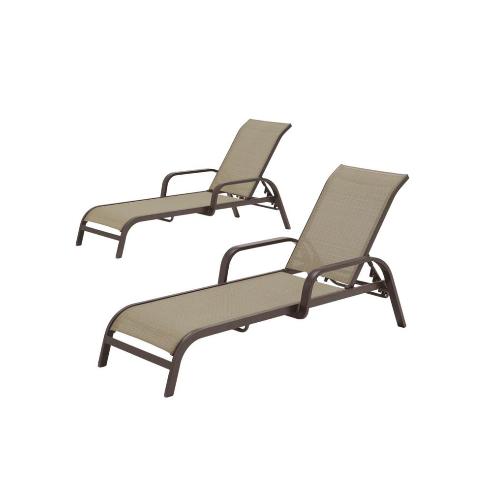 Hampton Bay Commercial Grade Aluminum Dark Taupe Outdoor Stack Chaise Lounge With Sunbrella Elevation Stone Sling 2 Pack Fla60441 2pk Es The Home Depot