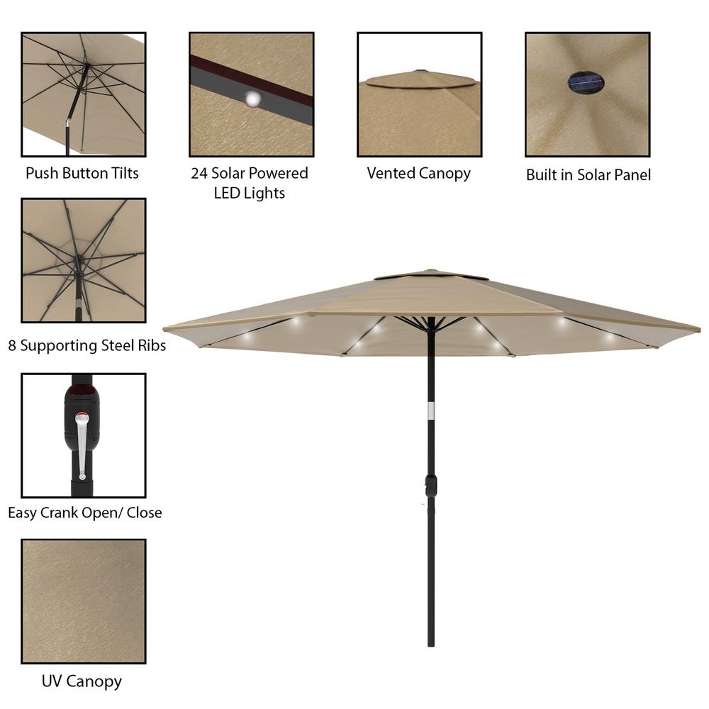 Pure Garden 10 Ft Aluminum Market Solar Tilt Led Lighted Patio Umbrella In Tan Hw1500210 The Home Depot