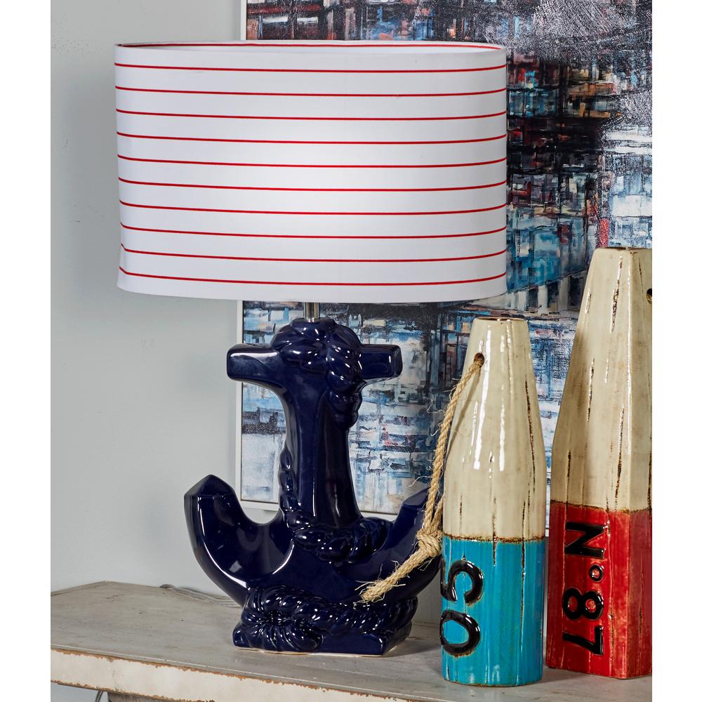 Litton Lane 23 In Black Ceramic Anchor Table Lamp With White Drum Black Ceramic Anchor Table Lamp With White Drum Shade