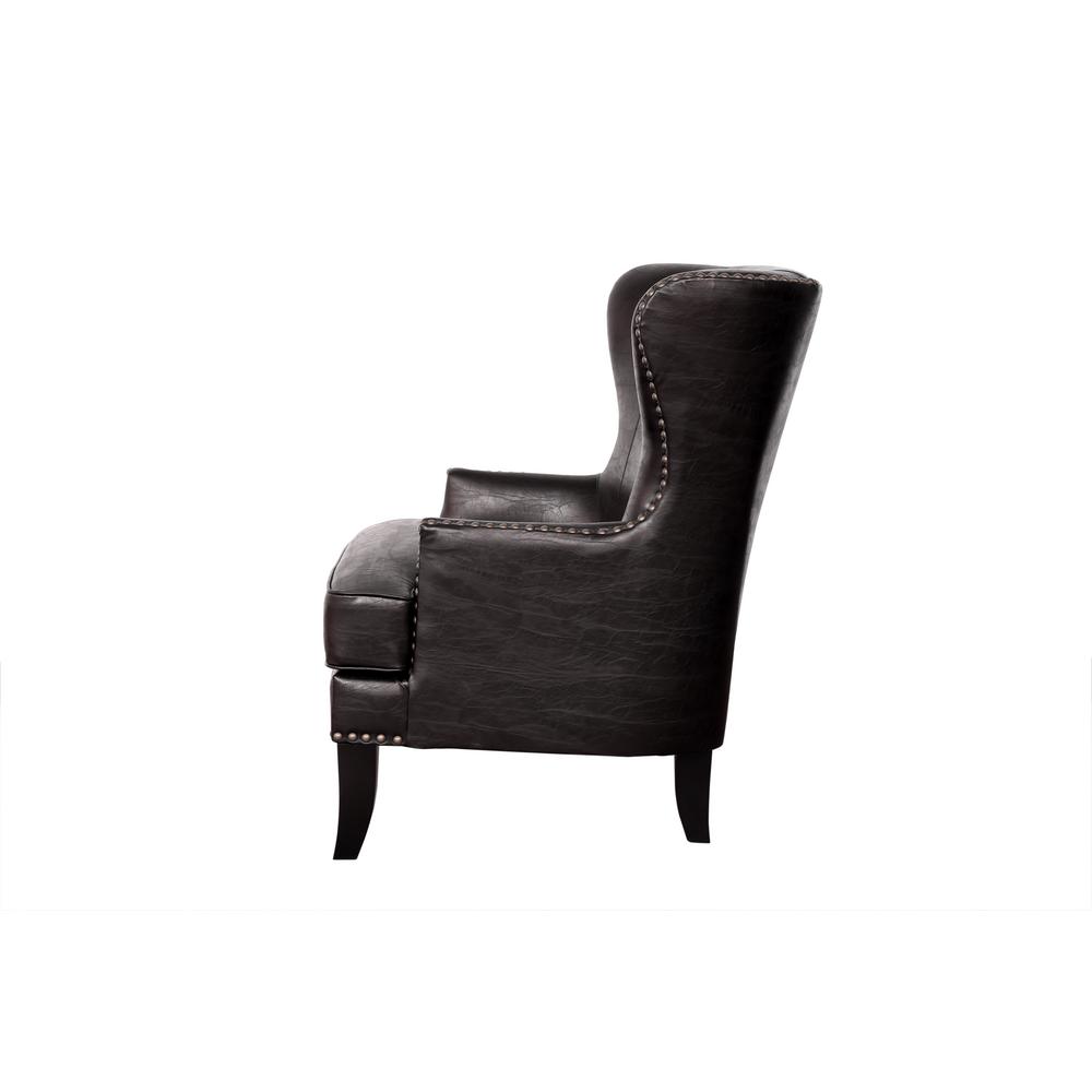 Grant Espresso High Back Wingback Crackle Leather Accent Chair