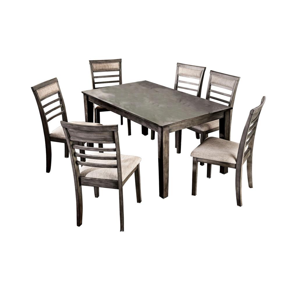 William S Home Furnishing Talyah 7 Piece Transitional Style Dining Table Set In Weathered Gray And Beige Finish Cm3607t 7pk The Home Depot