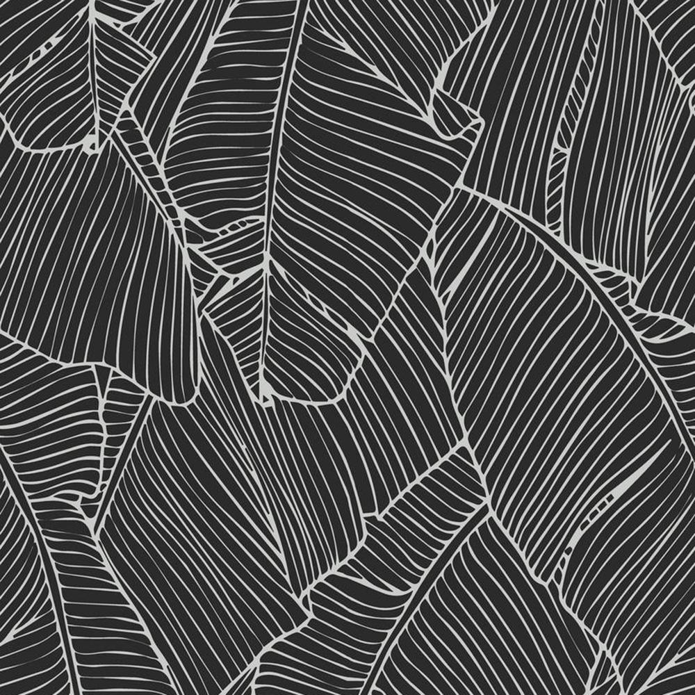 Leaf Outline Abstract Black and Silver Wallpaper-R4693-NA3305-NEW - The
