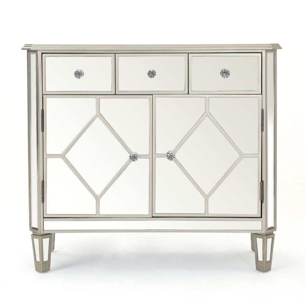 Noble House Torin Silver Faux Wood Accent with Mirrored Panels