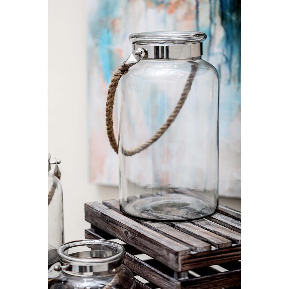 14 in. x 8 in. Rustic Glass, Stainless Steel and Jute Rope Candle Lantern28862 The Home Depot