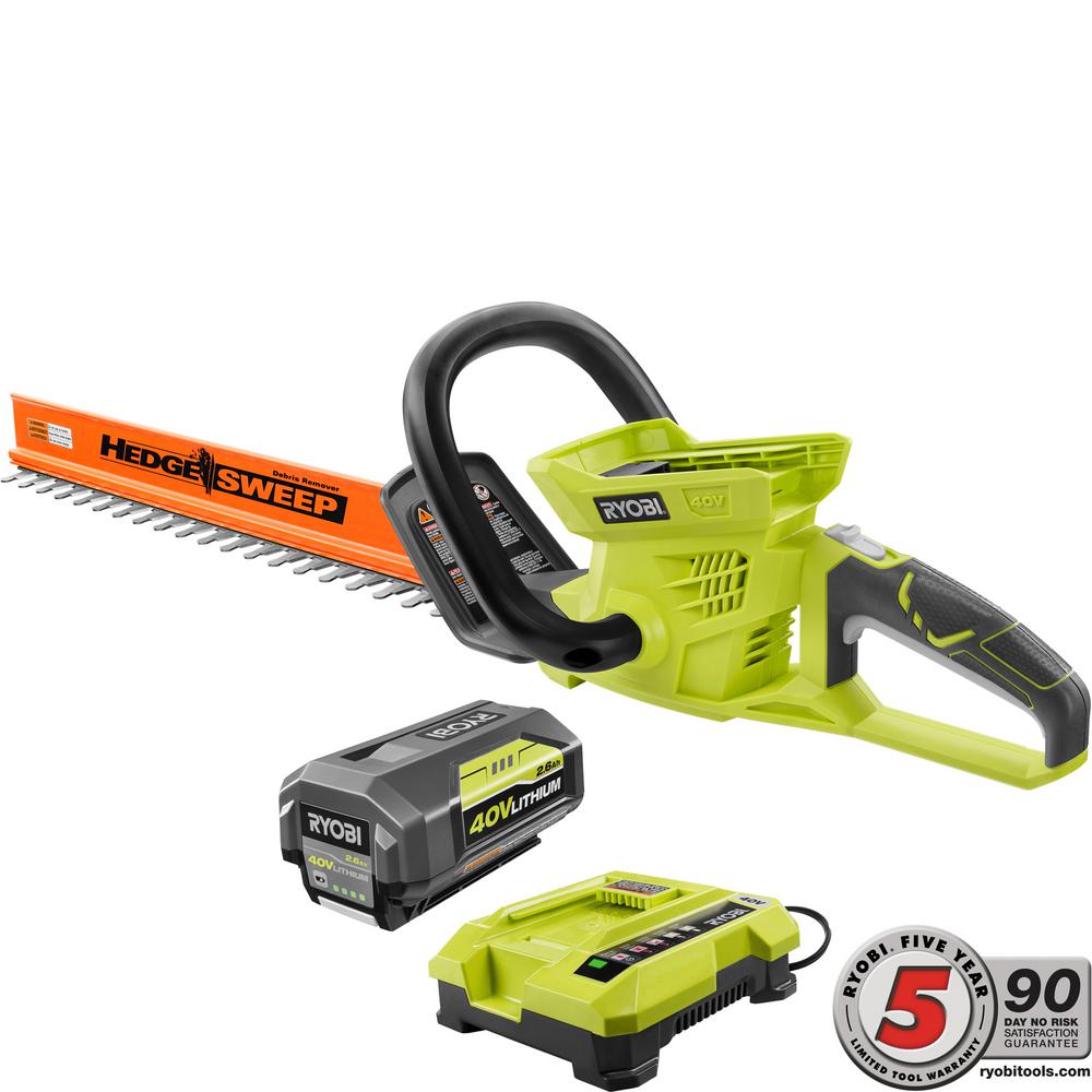 Ryobi 24 In 40 Volt Lithium Ion Cordless Hedge Trimmer 2 6 Ah