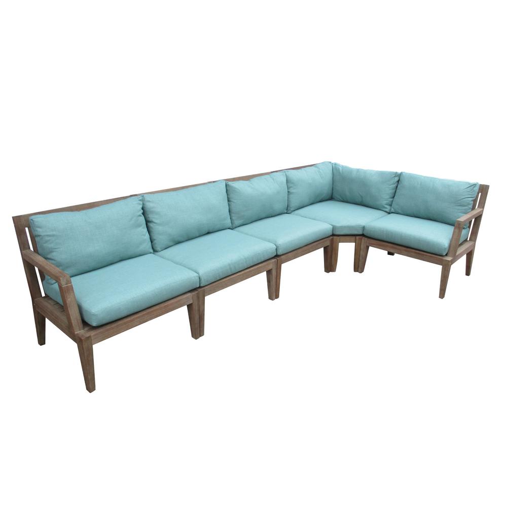 Home Decorators Collection Bermuda Wood Outdoor Sectional with Richloom Spa Blue Cushion was $1999.0 now $999.0 (50.0% off)