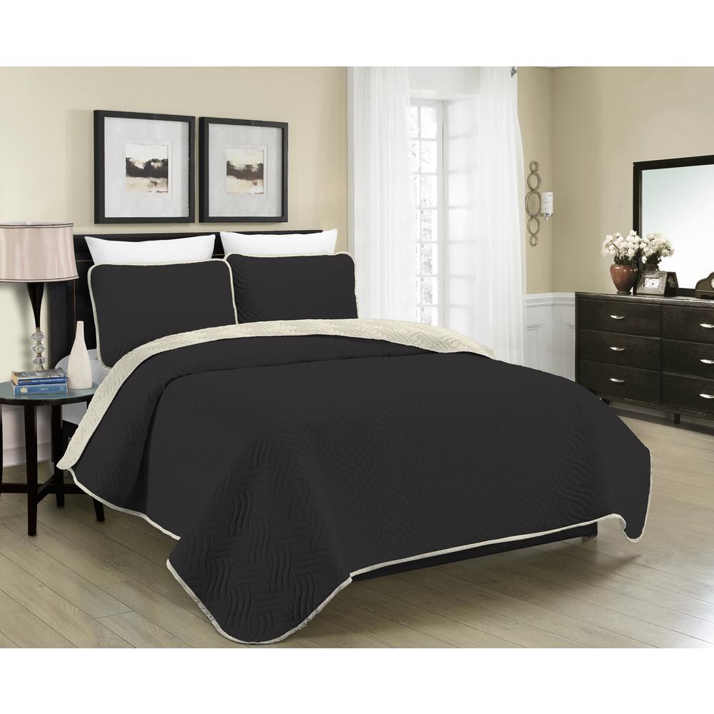 Morgan Home Austin 3 Piece Black Cream Twin Quilt Set M575327