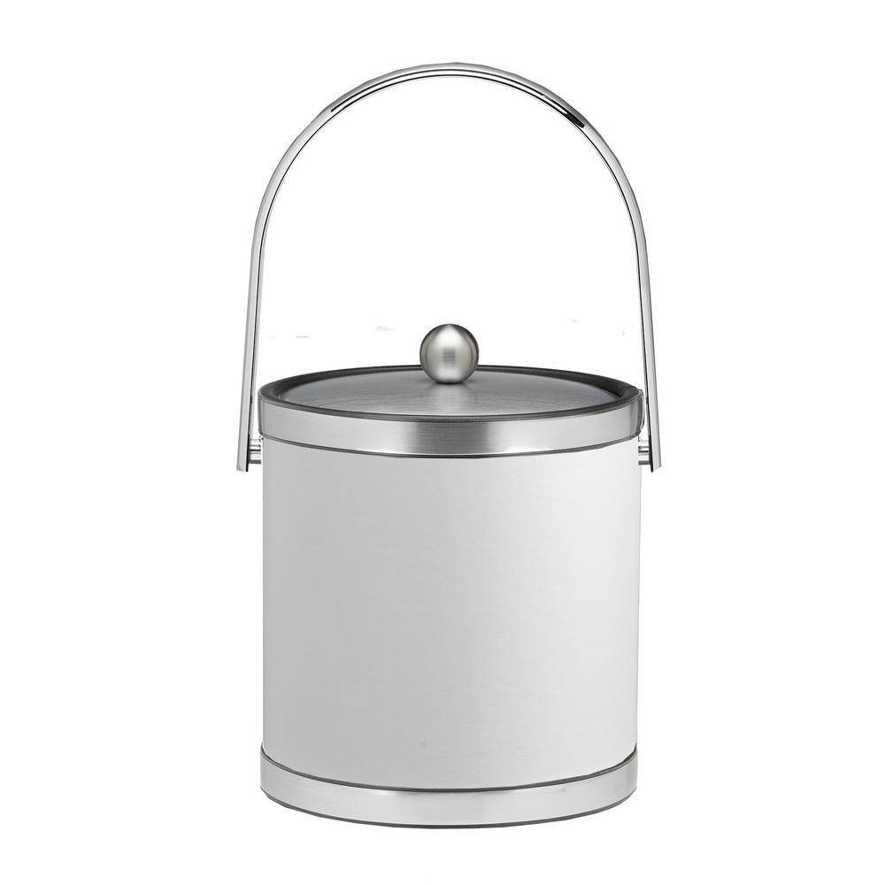 Kraftware Sophisticates 3 Qt. White and Brushed Chrome Ice Bucket with ...