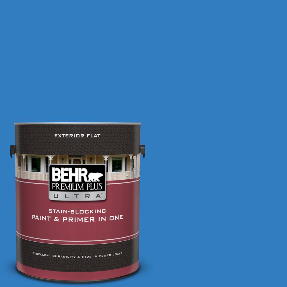 BEHR Premium Plus Ultra 1 gal. P5106 Brilliant Blue Flat Exterior Paint and Primer in One