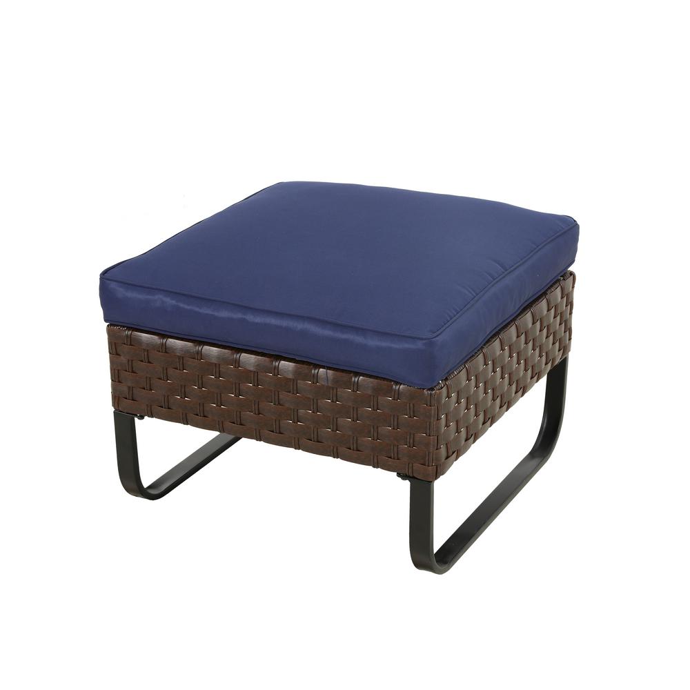 Patio Festival ULeg Dark Brown Wicker Outdoor Ottoman with Blue