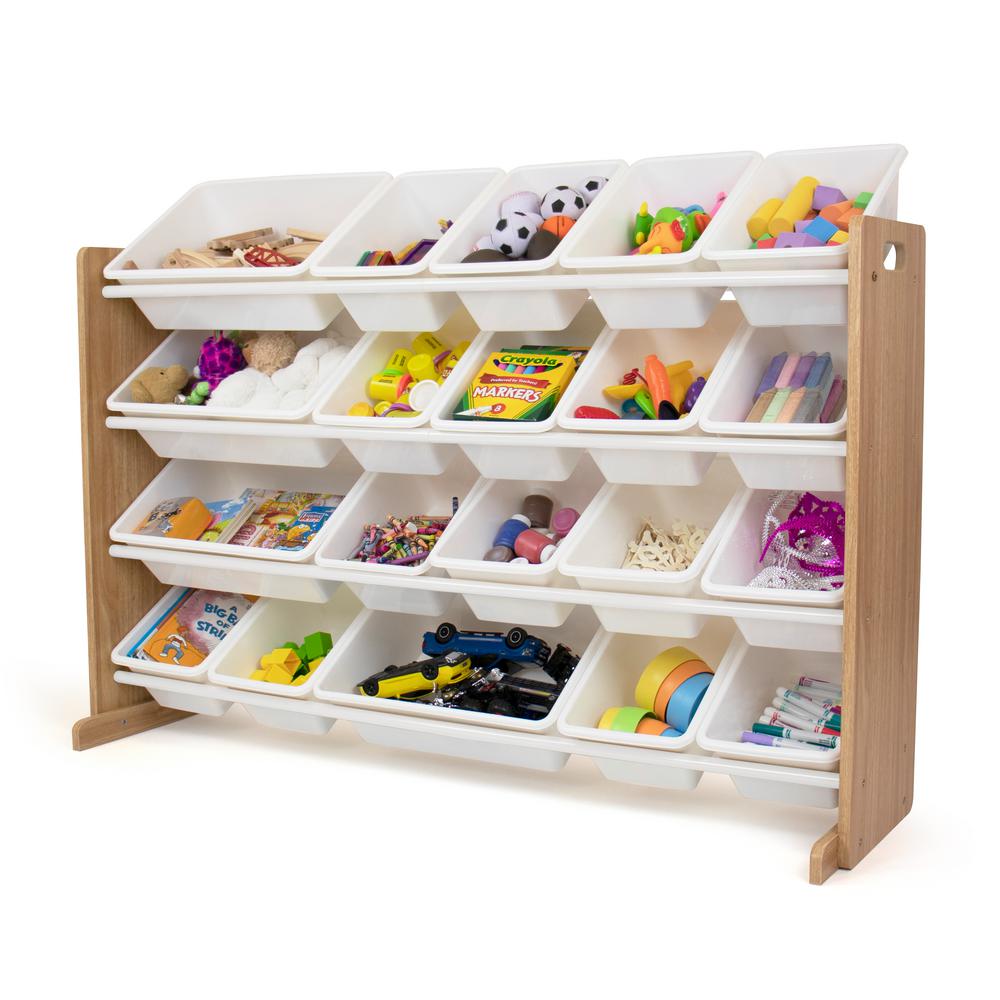 toy storage shelves with baskets