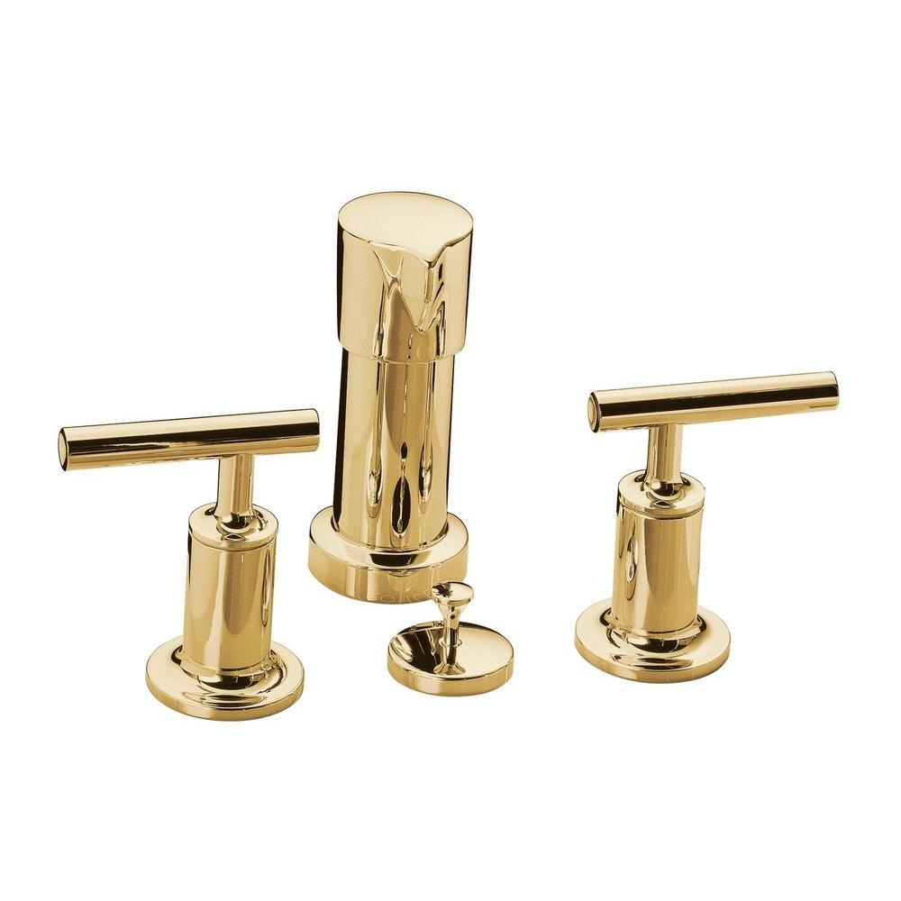 Kohler Purist 2 Handle Bidet Faucet In Vibrant Moderne Polished Gold With Vertical Spray With 1567