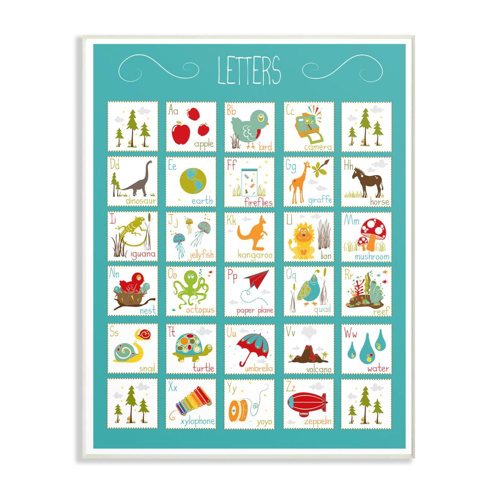 10 In X 15 Kids Alphabet Letter Chart Aqua By Karen Zukowski Finny And Zook Printed Wood Wall Art