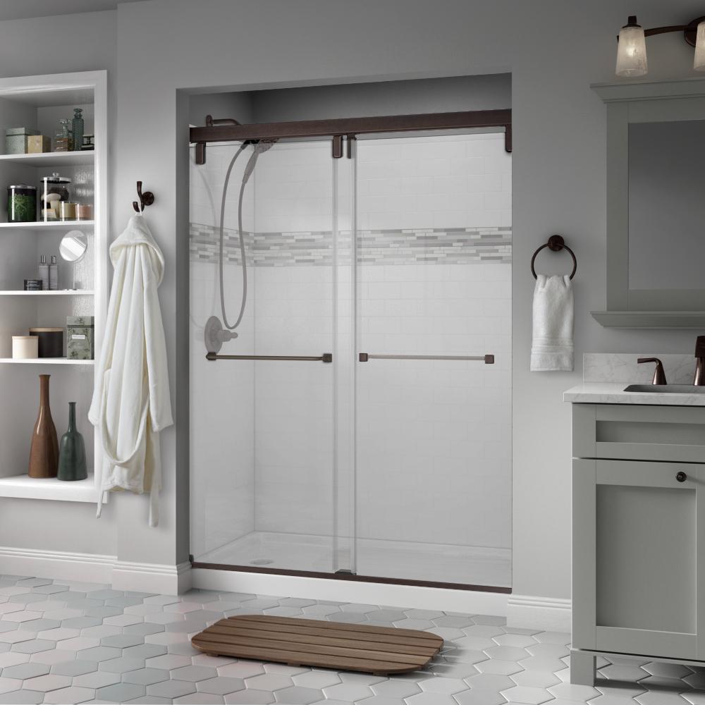 Delta Everly 60 In X 71 1 2 Semi Frameless Mod Sliding Shower Semi Frameless