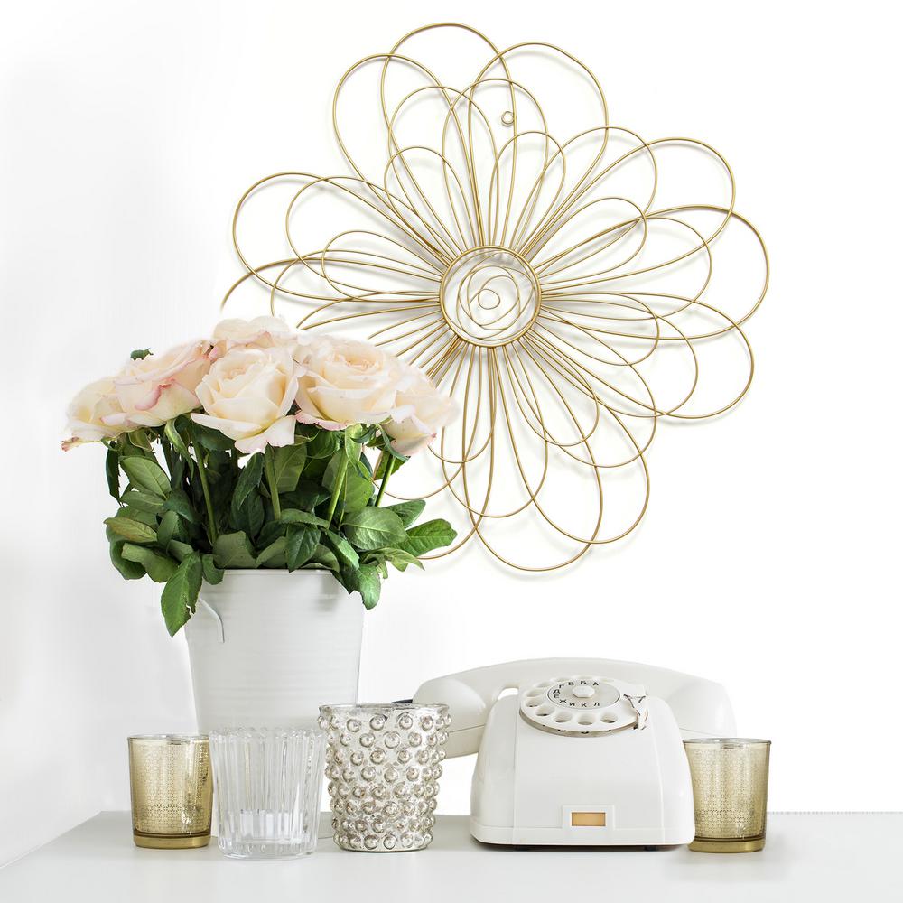 Stratton Home Decor Gold Metal Wire Flower Wall S07729 The Stratton Home Decor Gold Metal Wire Flower Wall