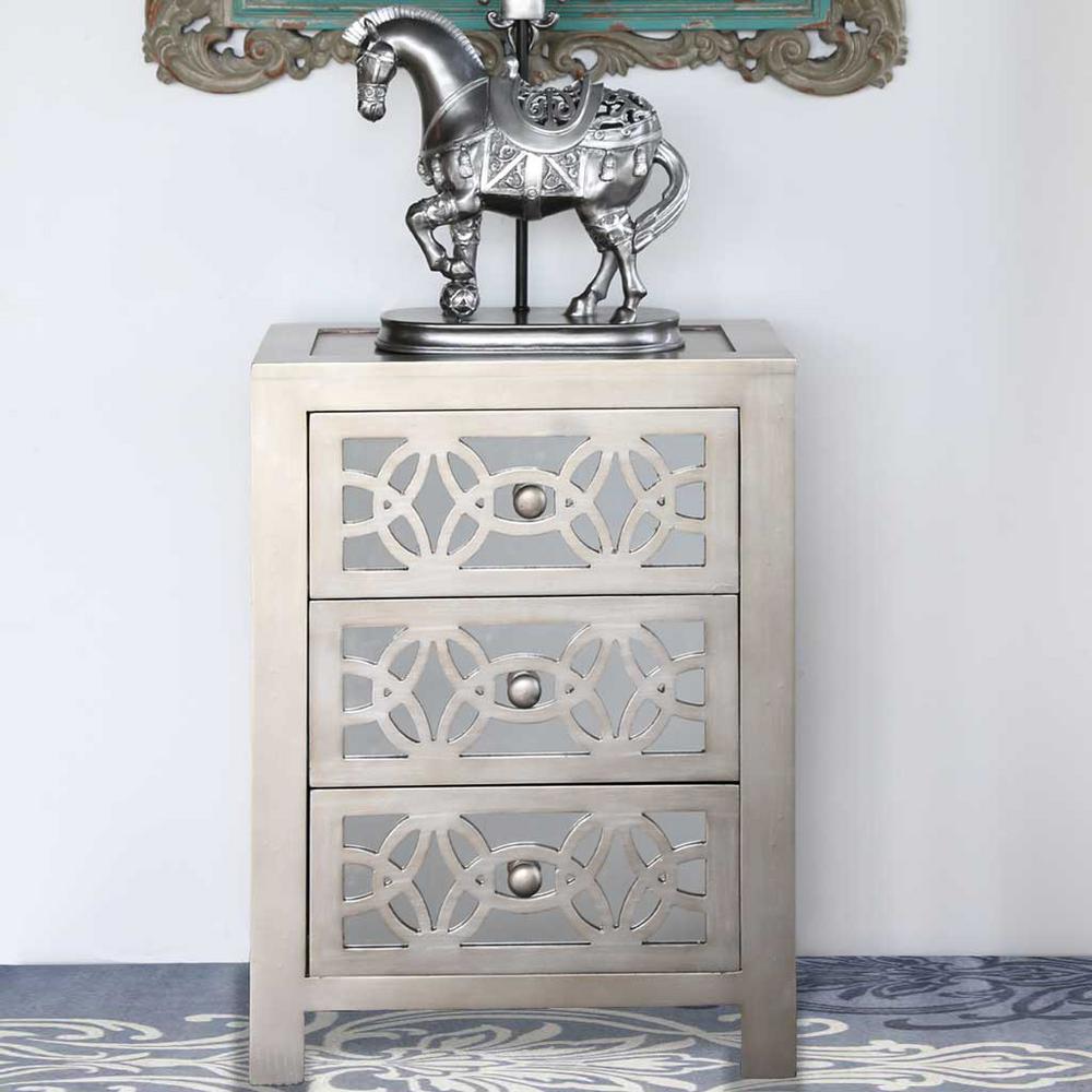 River Of Goods Mini Glam Slam 3 Drawer Silver Cabinet 14829 The
