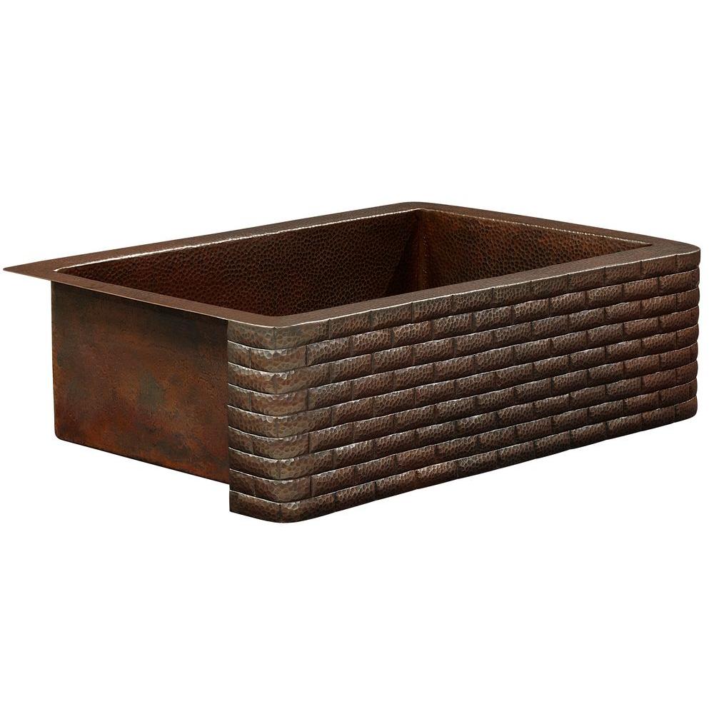 SINKOLOGY Rodin Farmhouse Apron Front Handmade Pure Solid Copper 25 in. Single Bowl Copper ...