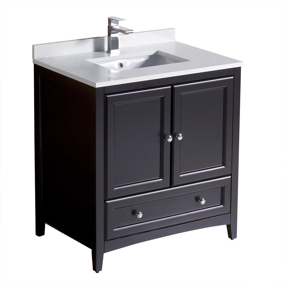 Fresca Oxford 30 in. Bath Vanity in Espresso with Quartz Stone Vanity